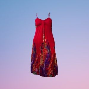 y2k fairy silk blend spaghetti strap sleeveless red floral paisley dress XXL NWT